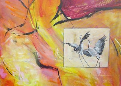 Birds in HaHula lake. Acrylic on canvas.28_ x 40_