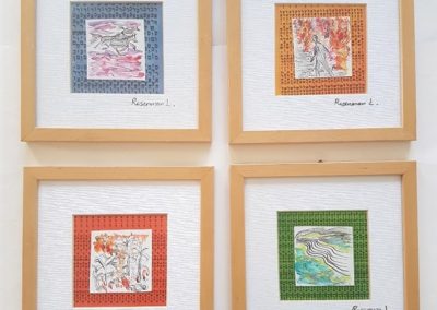 Bible-phrases-miniatures.4 pieces of net 8_ each.mixed media. framed