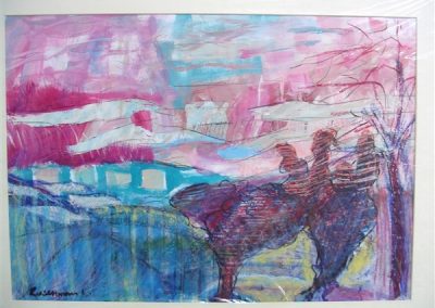 Brown_and_pink_landscape.mixed on paper. 20_ X 28_