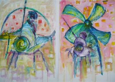 Don_Quijote_y_Sancho_Panza.2 pieces. mixed on paper. each 40_ x 28_