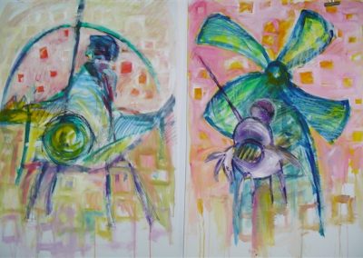 Don_Quijote_y_Sancho_Panza.2 pieces. mixed on paper. each 40_ x 28_