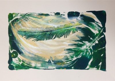 Green Feather. mixed media on paper.25 cm. X 35 cm