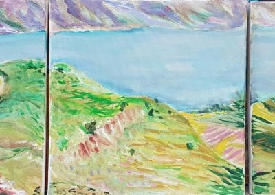 Kinneret lake. Triptyich. 3 pieces of 12_ X 12_ acrylic on canvas
