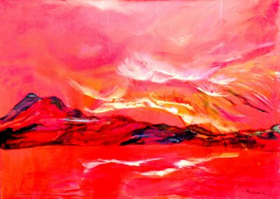 Red on the waters.-Sold. .Acrylic on canvas 40_ X 48_